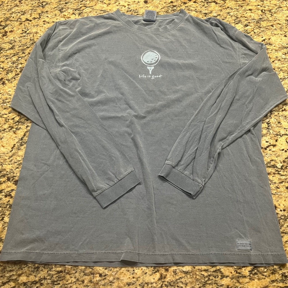 Life is Good Mens XXL Gray Golf Graphic Long Sleeve Cotton T-Shirt
